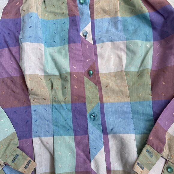 Spare Parts Button Up Women's M Plaid Cottage Core Retro Vintage Blue Purple - Picture 11 of 12